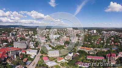 Aerial view of Truskavets town, Ukraine. Popular healing spa resort with mineral springs. Known as Kurortopolis Stock Photo
