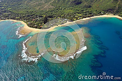 Aerial view of Tunnels beach, Kauai Stock Photo