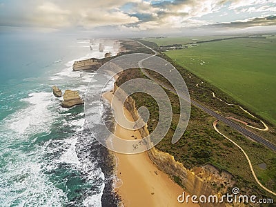 Aerial view of the Twelve Apostles and Great Ocean Road Stock Photo