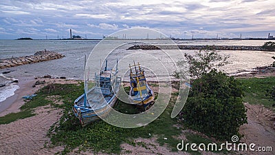 the old fishing boats on the beach Stock Photo