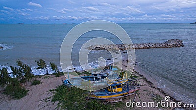 the old fishing boats on the beach Stock Photo