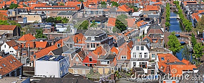 Aerial view of typical colorful Dutch style homes in Delft city centrum, Netherlands Editorial Stock Photo
