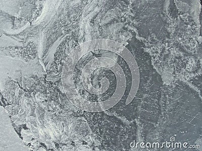 Aerial view unusual ice pattern on frozen river Stock Photo