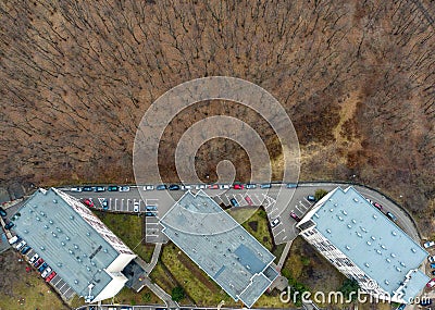 Aerial view of urban environment, city taking place of nature Stock Photo