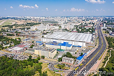 Aerial view of urban industrial district with factory buildings Stock Photo