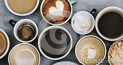 Aerial view of various coffee caffeine drink Stock Photo