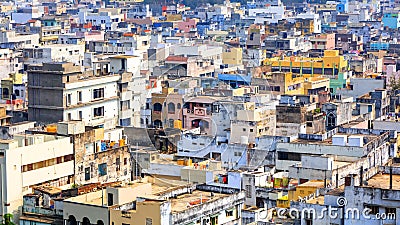 Aerial view of Vijayawada city with colorful homes, at Vijayawada, India Editorial Stock Photo