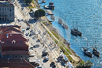 Wine boats by Porto embankment Editorial Stock Photo