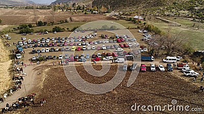 Aerial view of a village, mountains and landscape in Chile Stock Photo