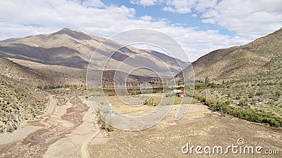 Aerial view of a village, mountains and landscape in Chile Stock Photo