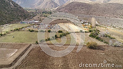 Aerial view of a village, mountains and landscape in Chile Stock Photo