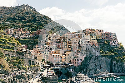 Aerial view of the village Vernazza, situated in the stunning coastal area of Cinque Terre in Italy Stock Photo