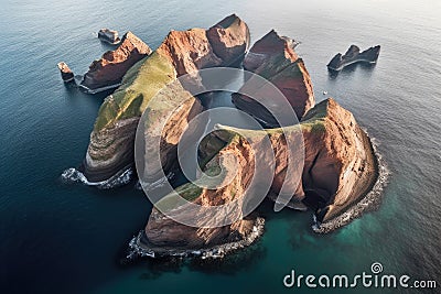 aerial view of a volcanic archipelago formation Stock Photo