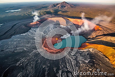aerial view of the volcanos caldera and lava lake Stock Photo