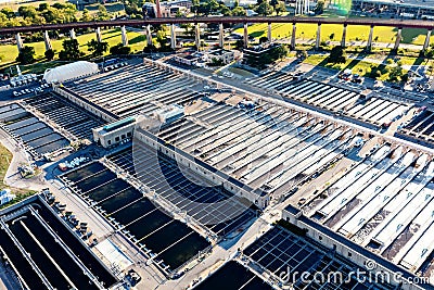 Aerial view of Wards Island Wastewater Treatment Plant in NY Stock Photo