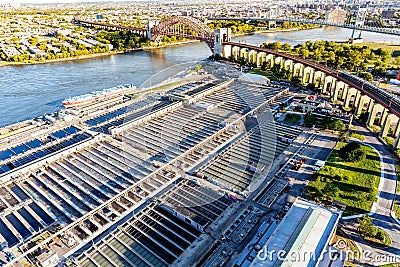 Aerial view of Wards Island Wastewater Treatment Plant in NY Stock Photo