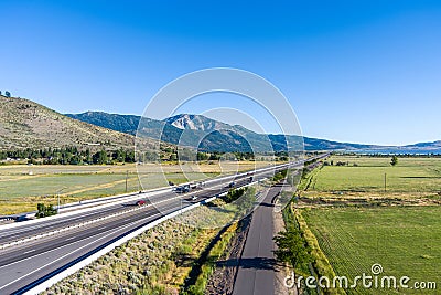 Aerial View of Washoe Valley Nevada traveling north towards Reno from Carson City Stock Photo