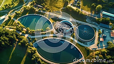 Aerial view of Water Treatment Plant for Purify Water or Environment Conservation. top view Stock Photo