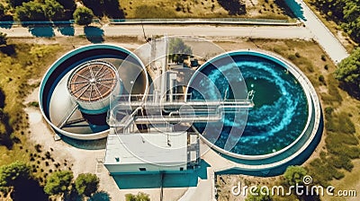 Aerial view of Water Treatment Plant for Purify Water or Environment Conservation. top view Stock Photo