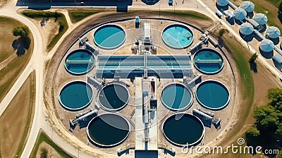 Aerial view of Water Treatment Plant for Purify Water or Environment Conservation. top view Stock Photo