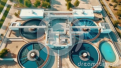 Aerial view of Water Treatment Plant for Purify Water or Environment Conservation. top view Stock Photo