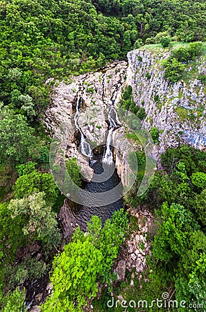 Aerial view of waterfall Mokranjske Stene in village mokranje Stock Photo