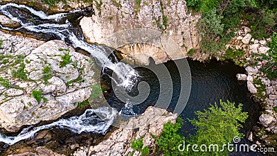 Aerial view of waterfall Mokranjske Stene in village mokranje Stock Photo