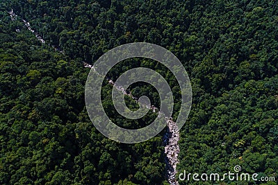 Aerial view waterfall in tropical rainforest deep mountain Stock Photo