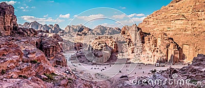 Aerial view from the way to High Sacrifice over Petra, Jordan Stock Photo