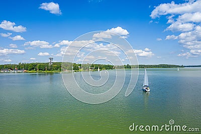 Aerial view of Wdzydze Landscape Park. Kashubian Landscape Park. Kaszuby. Wdzydze Kiszewskie. Poland. Bird eye view Editorial Stock Photo