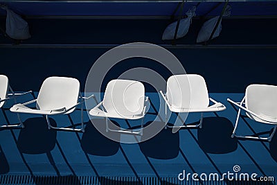 Aerial view of white metal folding chairs Stock Photo