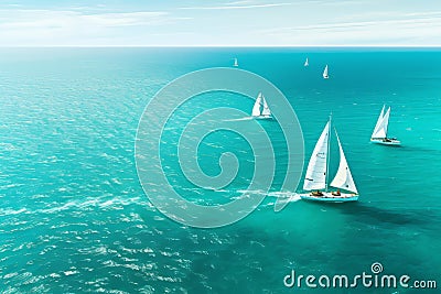 Aerial view of white yachts sailing in turquoise lagoon. Travelling and holiday concept Stock Photo