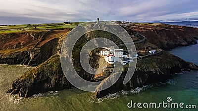 Aerial view. Wicklow Head lighthouse. county Wicklow. Ireland Stock Photo