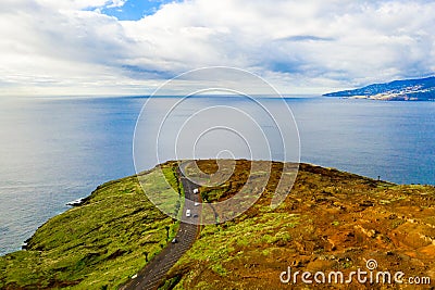 Aerial view of the wild beach and cliffs. Stock Photo