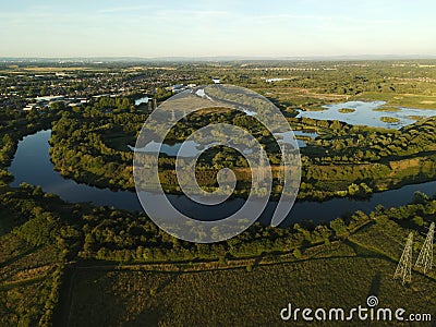 Aerial view of Woolston Eyes Nature Reserve in Warrington, England Stock Photo