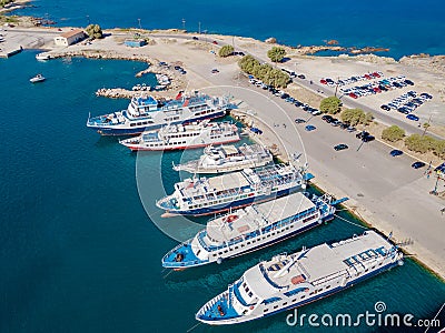 Aerial view of the yacht club. Aerial top-down view of docked sailboats in Mediterranean sea Stock Photo