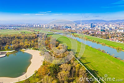 Aerial view of Zagreb, Croatia, Bundek lake Stock Photo