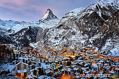 Aerial View on Zermatt Valley and Matterhorn Peak Stock Photo