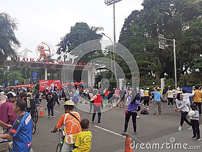 Aerial view of zumba gymnastic in car free day Editorial Stock Photo