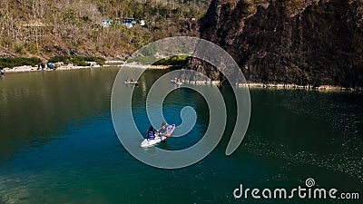 aerial views, cliffs, rivers and canoeing, located on the Oyo river Bantul, Indonesia Editorial Stock Photo