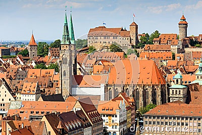 Aerial view Nuremberg (NÃ¼rnberg) Germany- castle, st. Sebaldus church Stock Photo