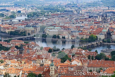 Aerial view of the city of Prague, from Perin Hill. Stock Photo