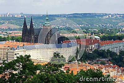 Aerial view of St Vitas Cathedral, Prague, from Perin Hill. Stock Photo