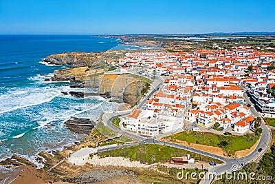 Aerial from the village Zambujeira do Mar at the west coast in Portugal Stock Photo