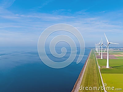 Aerial from windturbines at the IJsselmeer in the Netherlands Stock Photo