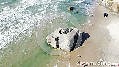 Aerial of the World War II bunker on the coastline of Lokken, North Denmark. Stock Photo