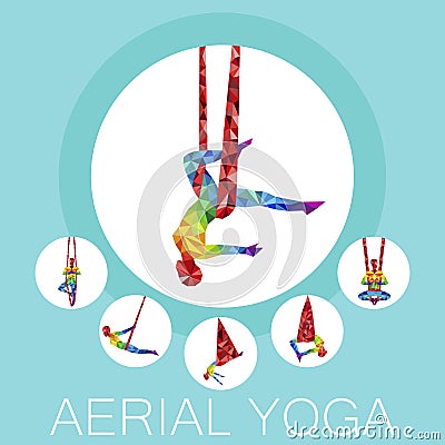 Aerial yoga banner with woman silhouette Vector Illustration