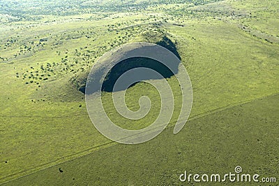 Aerials of Lewa Conservancy showing fence line of protected areas and encroaching farming in Kenya, Africa Stock Photo