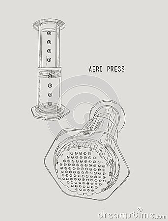 Aero press coffee , sketch vector. Vector Illustration