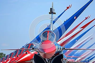 Aerobatic Jets Formation in Sky Stock Photo